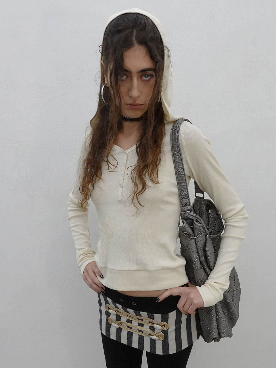 Crest Henley Hoodie Cream