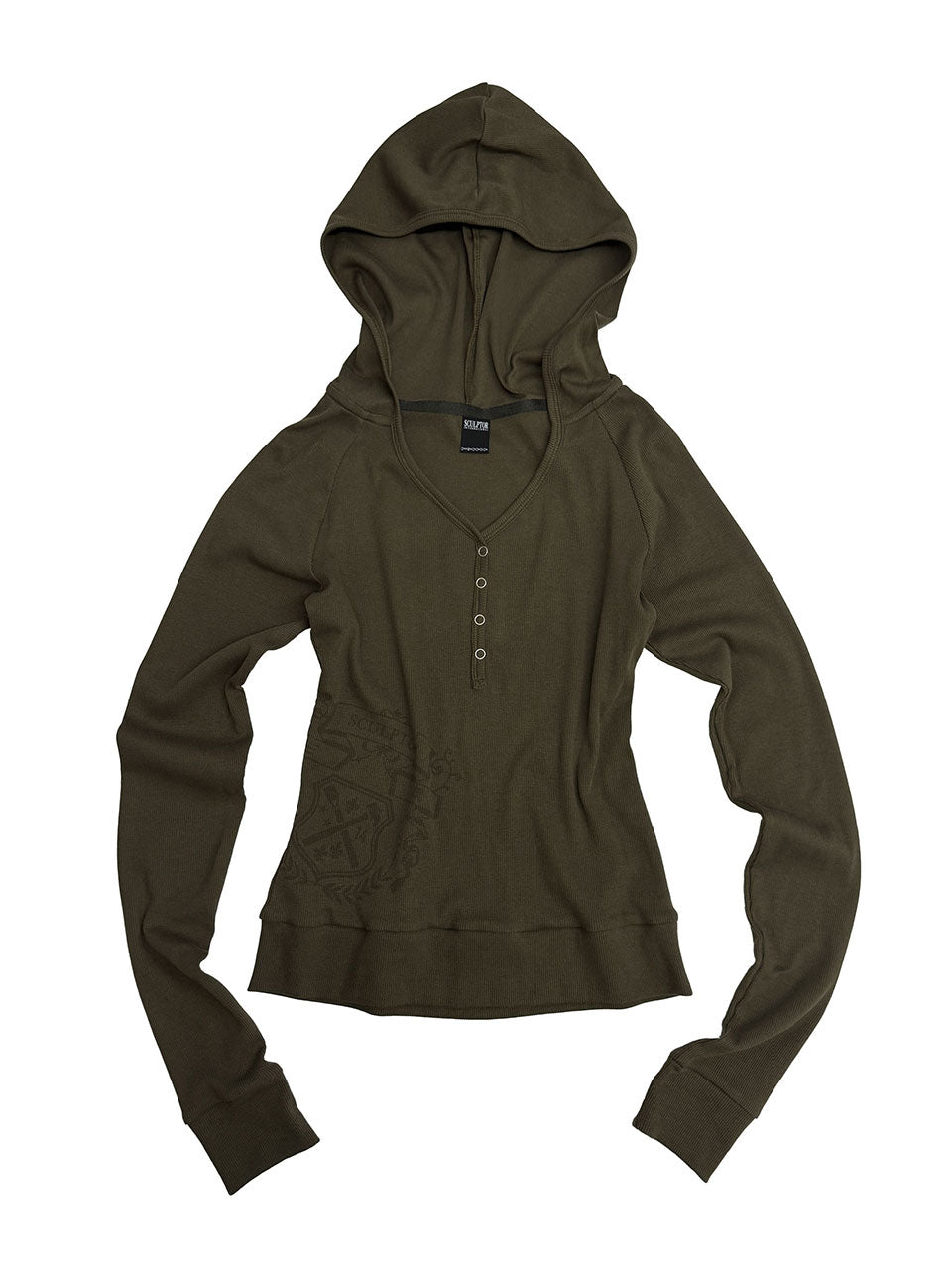 Crest Henley Hoodie Khaki