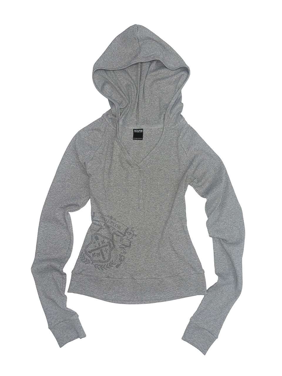 Crest Henley Hoodie Melange Gray