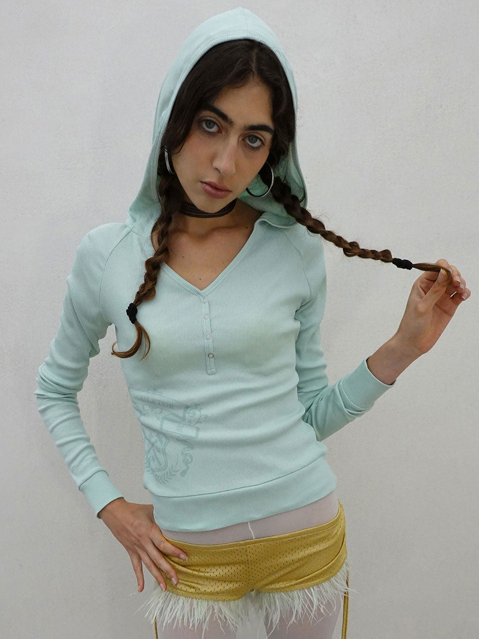 Crest Henley Hoodie Mint