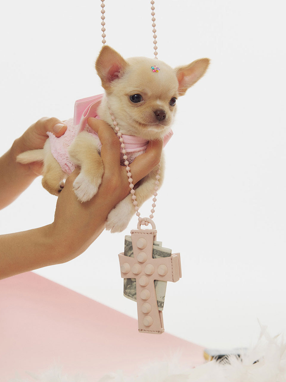 Cross Stud Strap Wallet Baby Pink