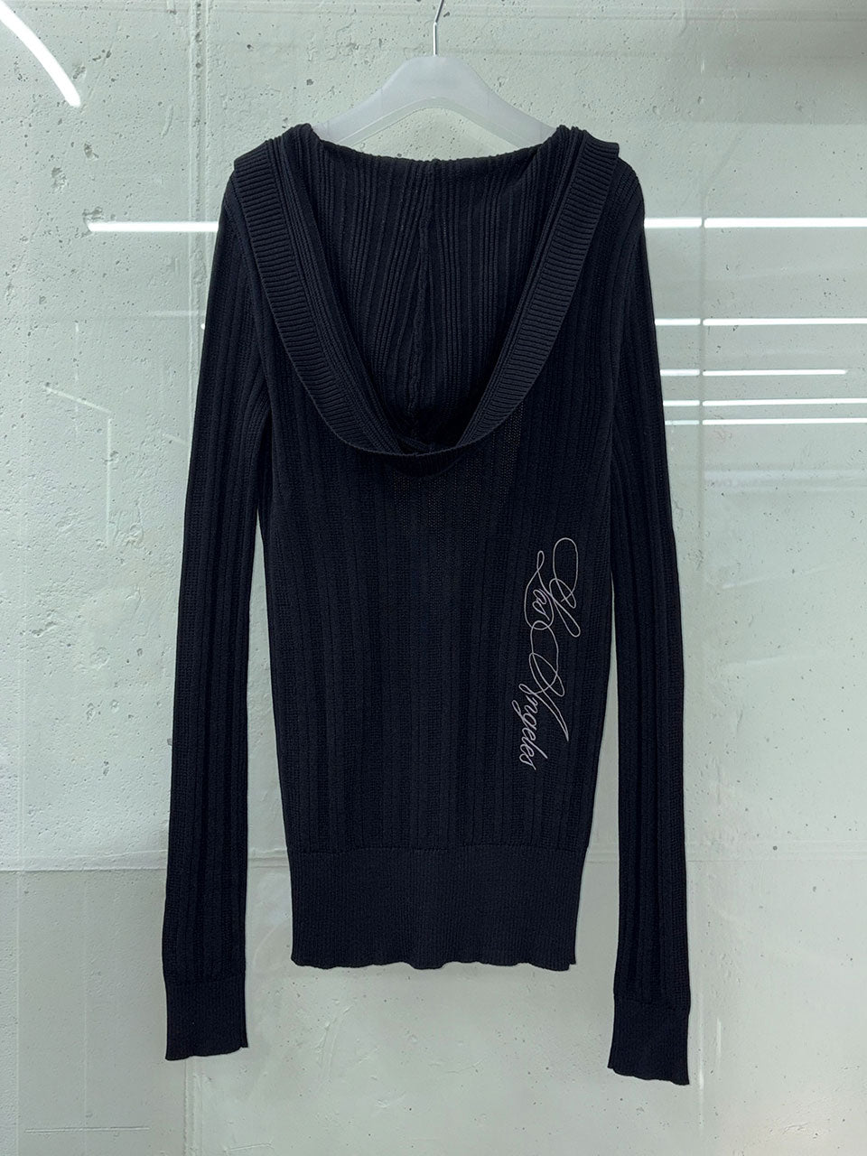 Deep V Cut Hooded Sweater Black