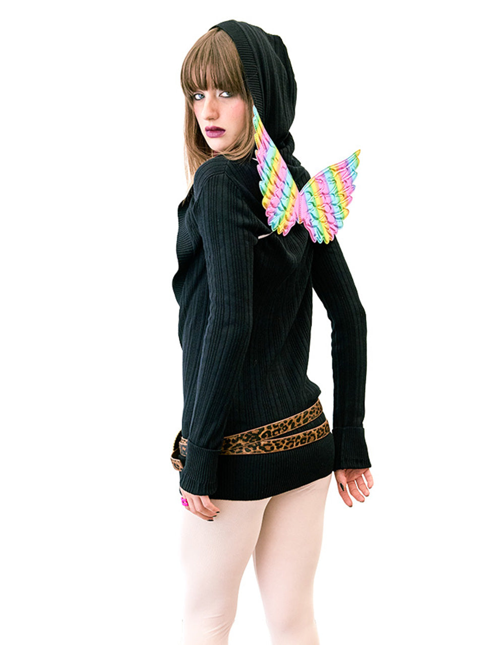 Deep V Cut Hooded Sweater Black