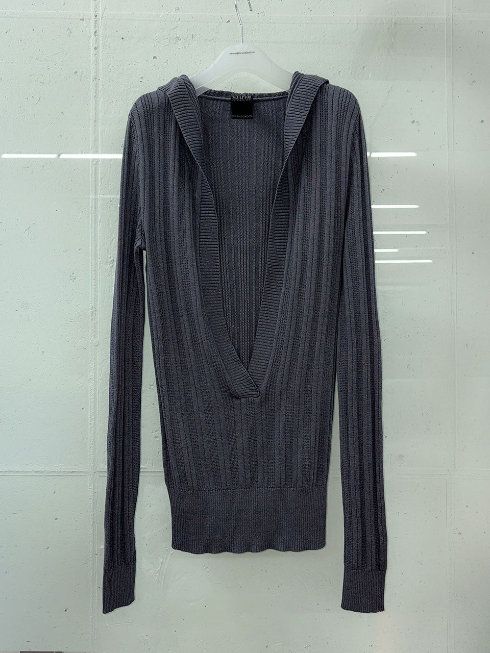Deep V Cut Hooded Sweater Heather Charcoal
