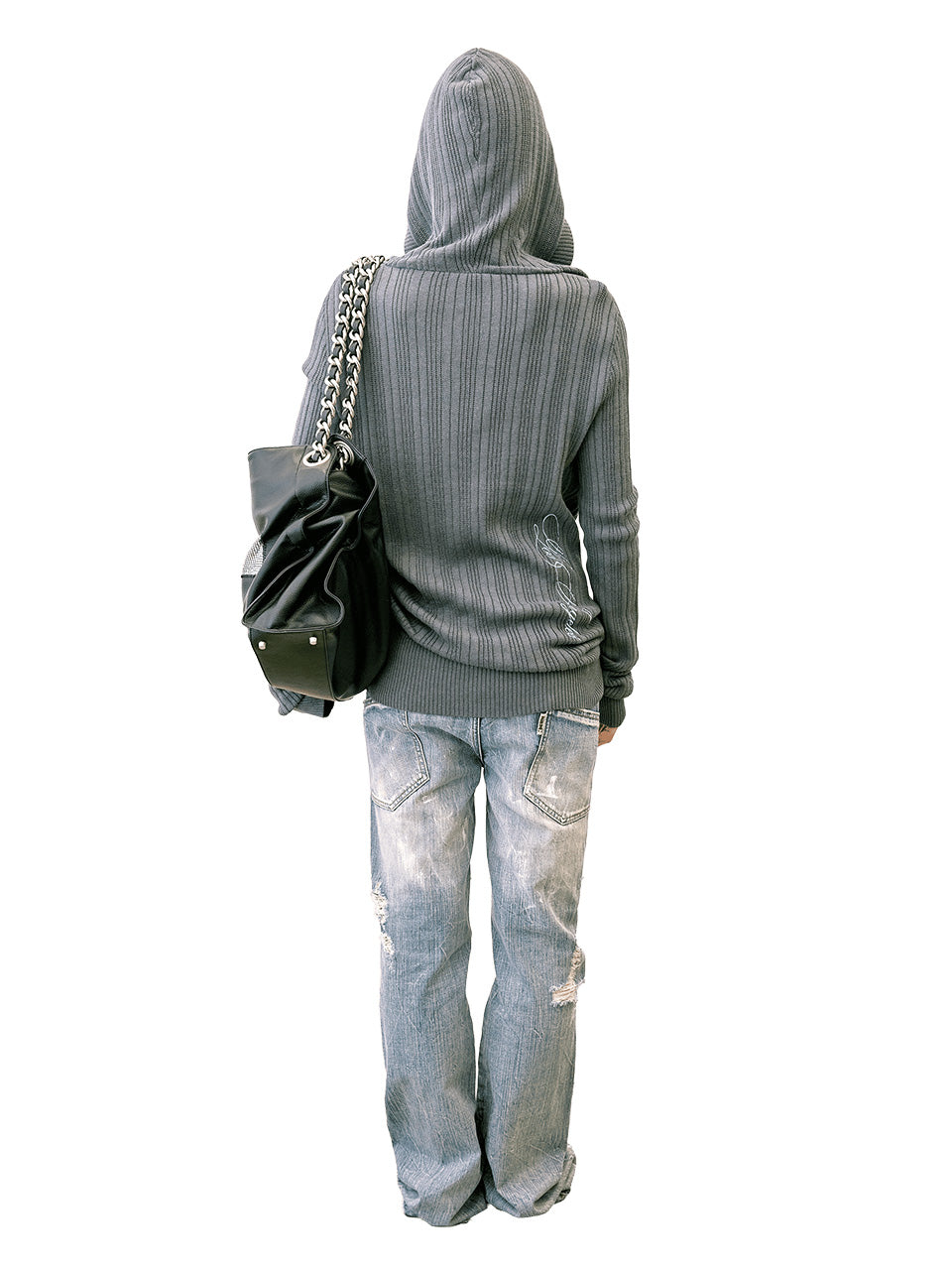 Deep V Cut Hooded Sweater Heather Charcoal