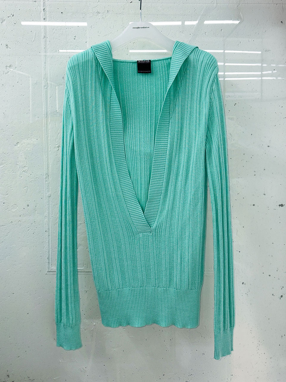 Deep V Cut Hooded Sweater Mint