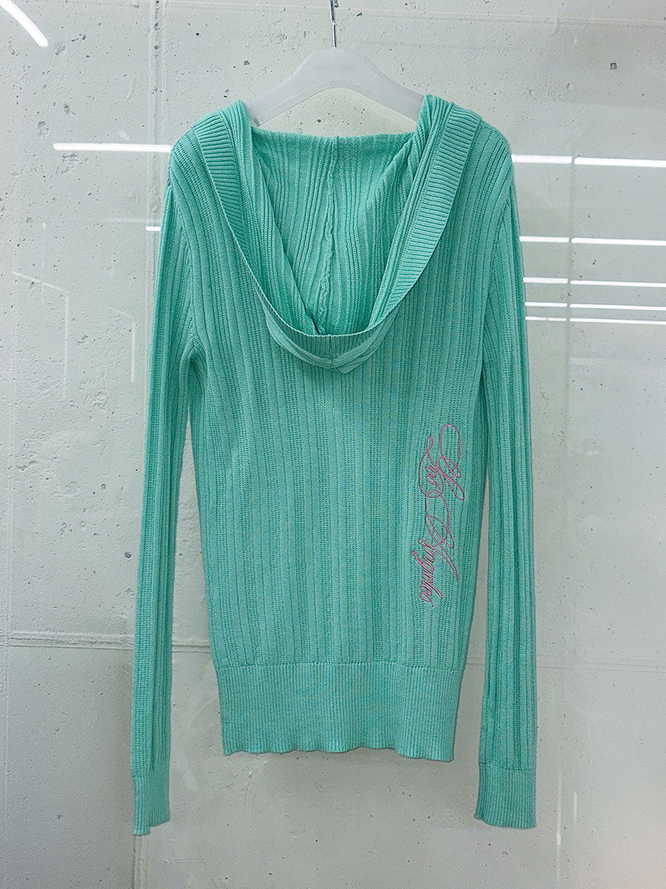 Deep V Cut Hooded Sweater Mint