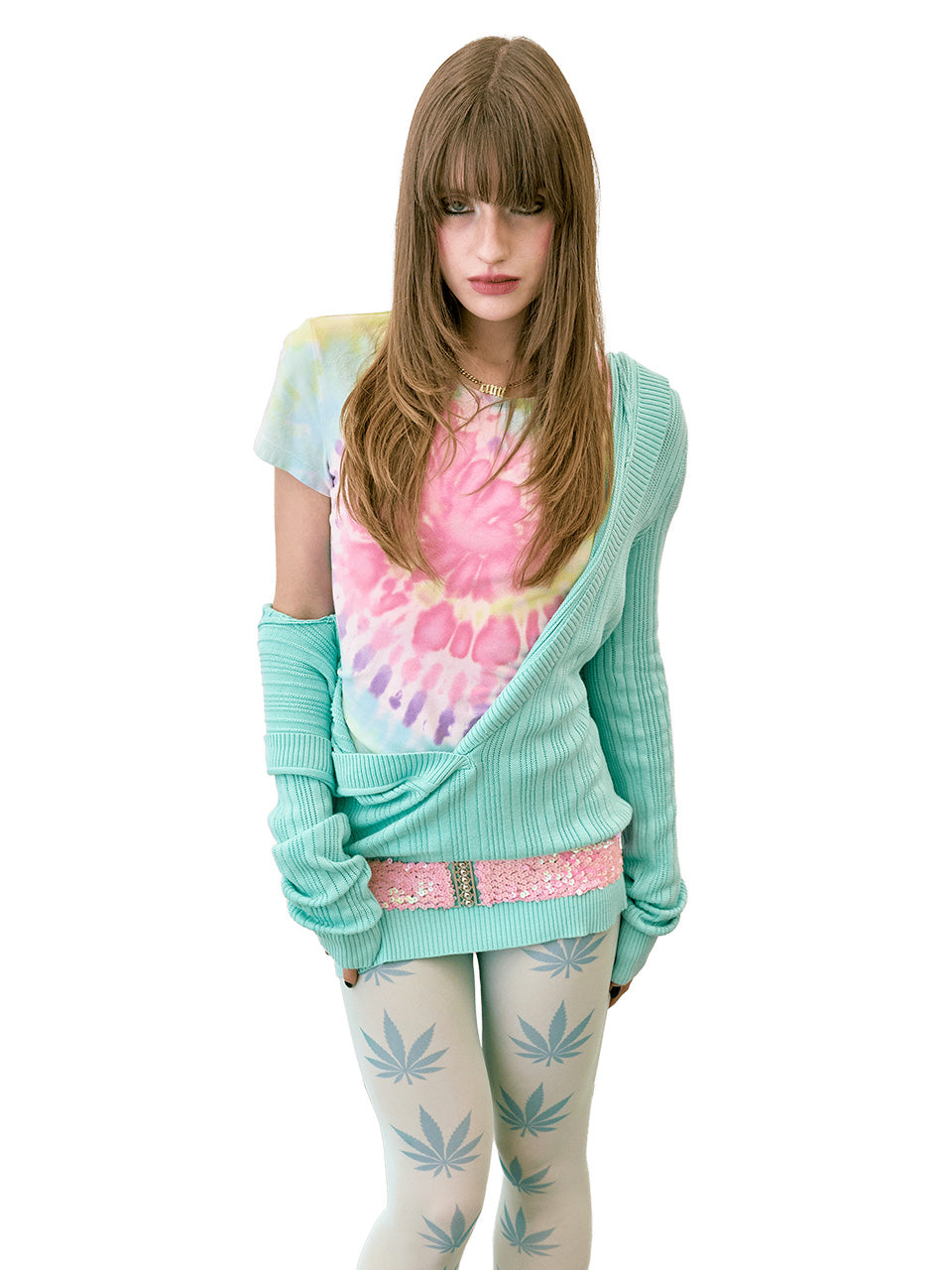 Deep V Cut Hooded Sweater Mint