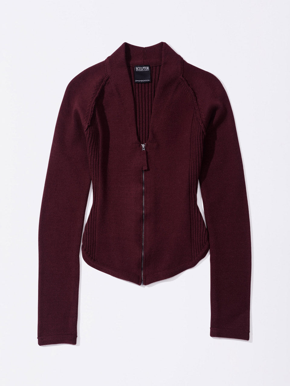 Open Collar Knit Zip-Up Deep Plum