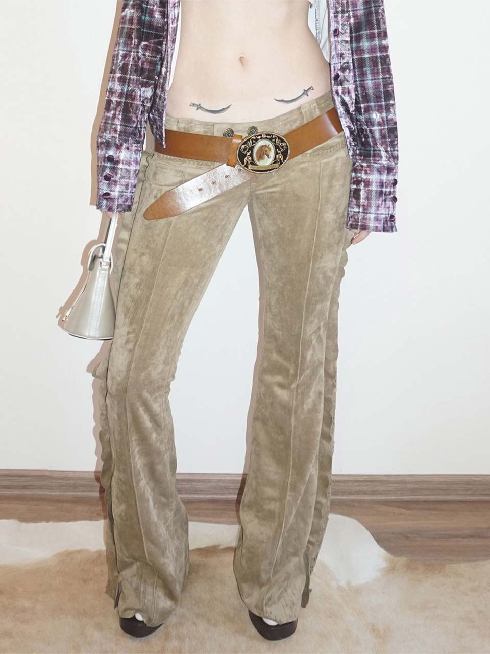 Suede Bootcut Pants Desert