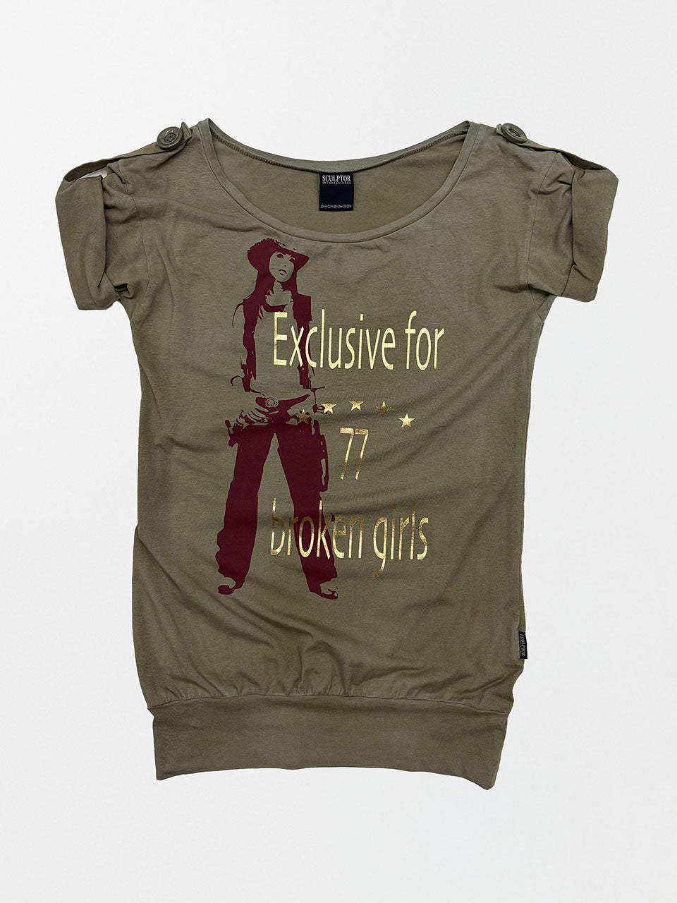 Broken Girls Roll Up Tee Dirty Khaki