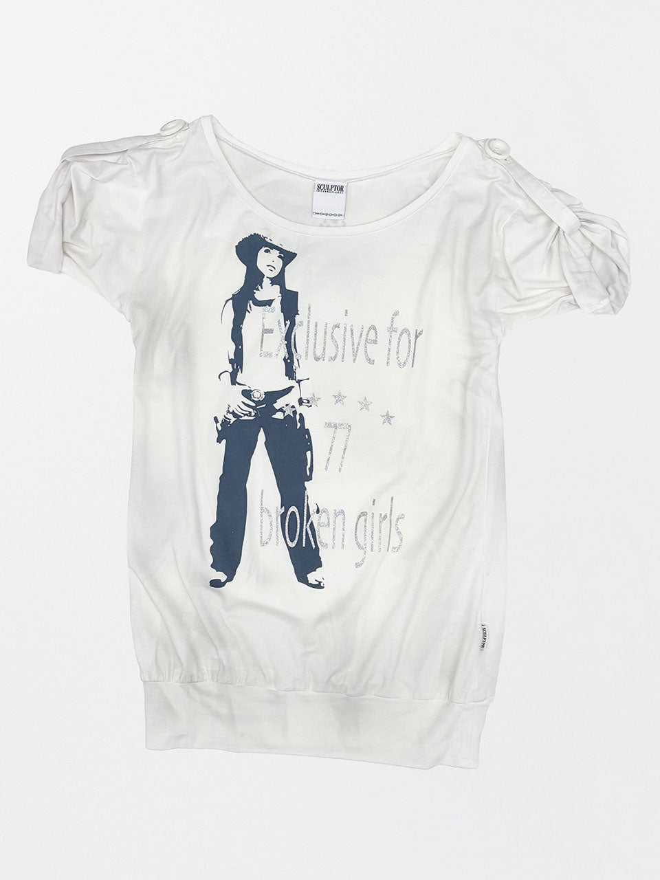 Broken Girls Roll Up Tee Dirty White