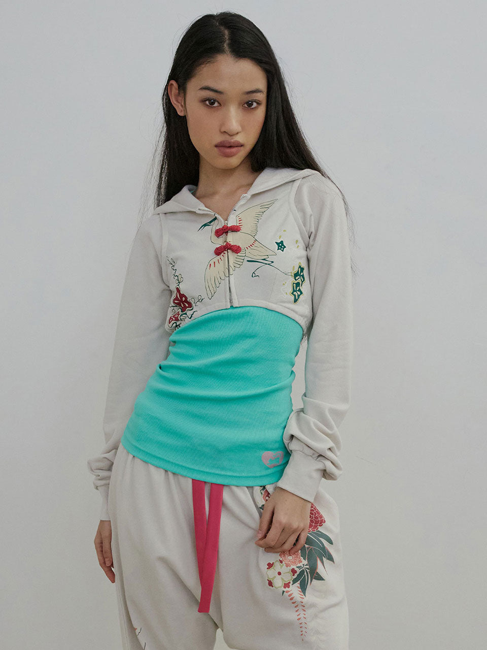 Zen Crop Hooded Zip-Up Dirty White