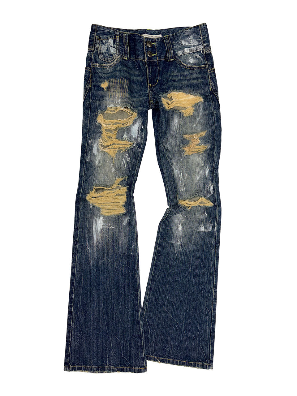 Distressed Bootcut Jeans Mid Blue
