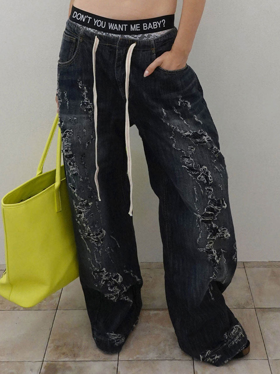 Distressed Layered Jeans Faded Black