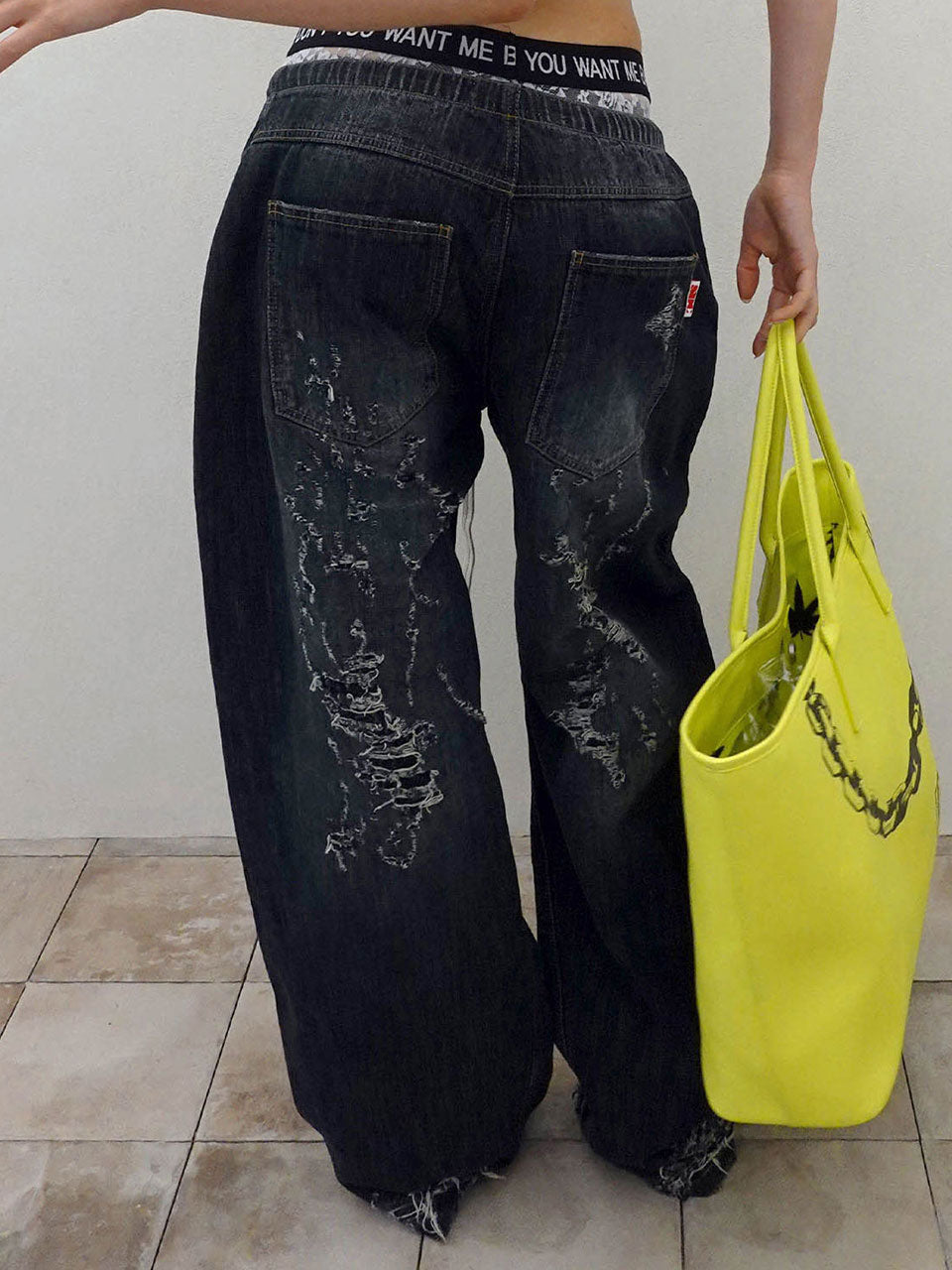 Distressed Layered Jeans Faded Black