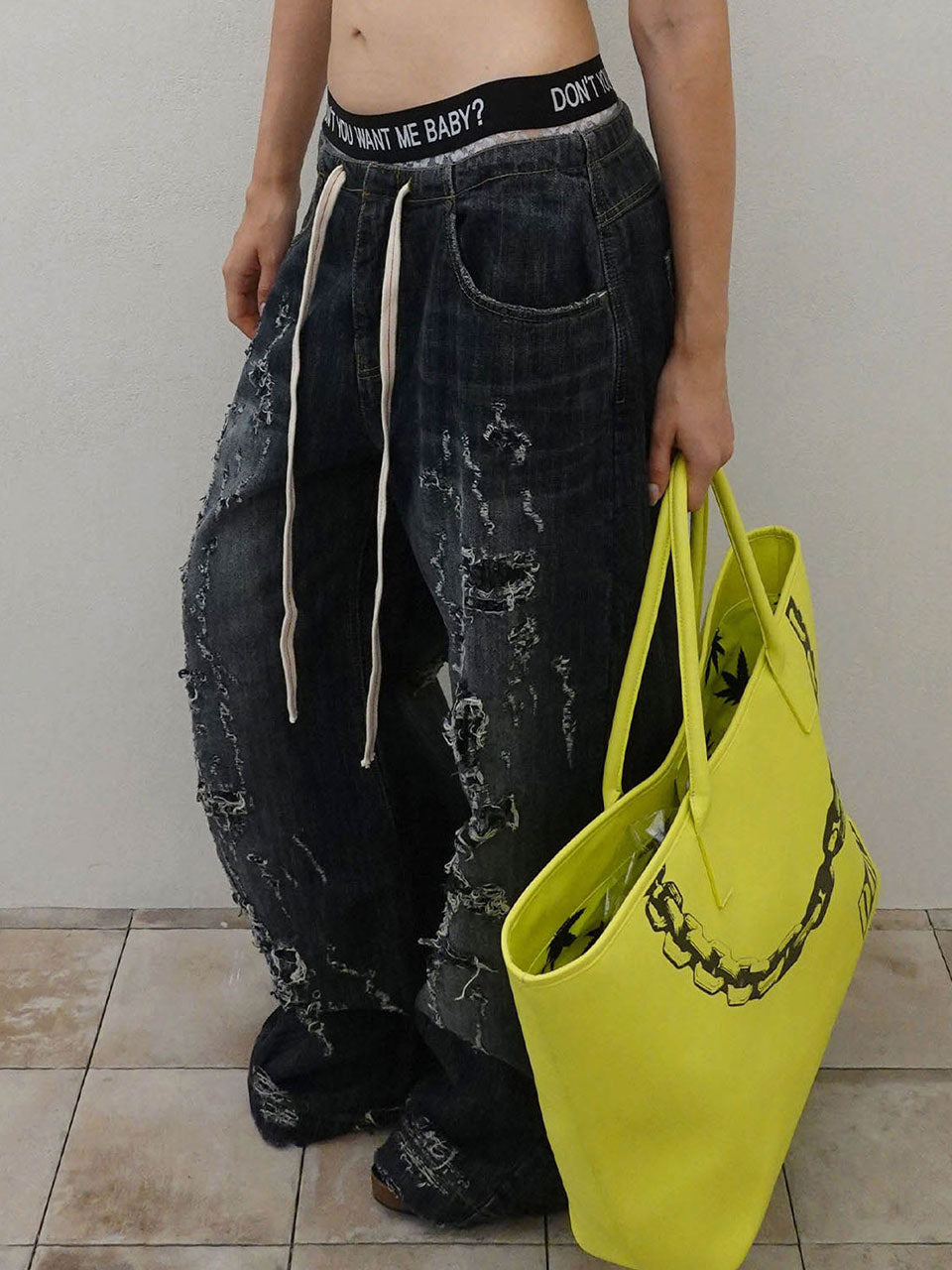 Distressed Layered Jeans Faded Black