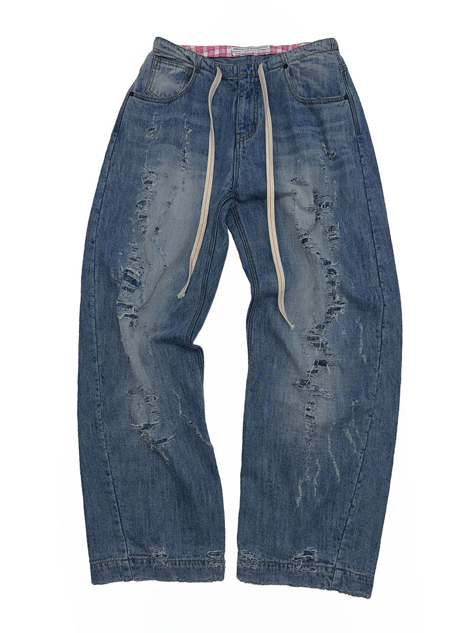 Distressed Layered Jeans Mid Blue