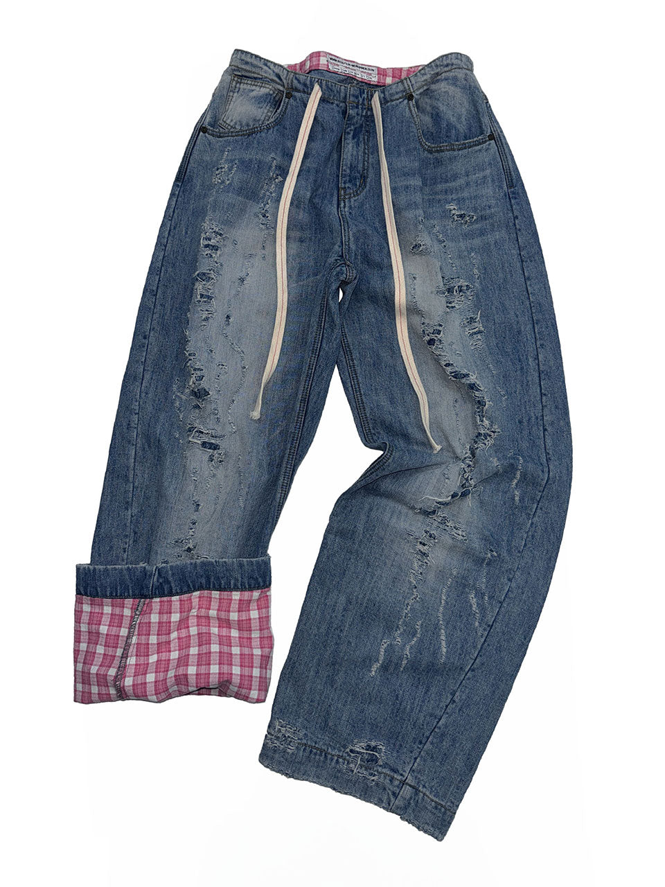 Distressed Layered Jeans Mid Blue