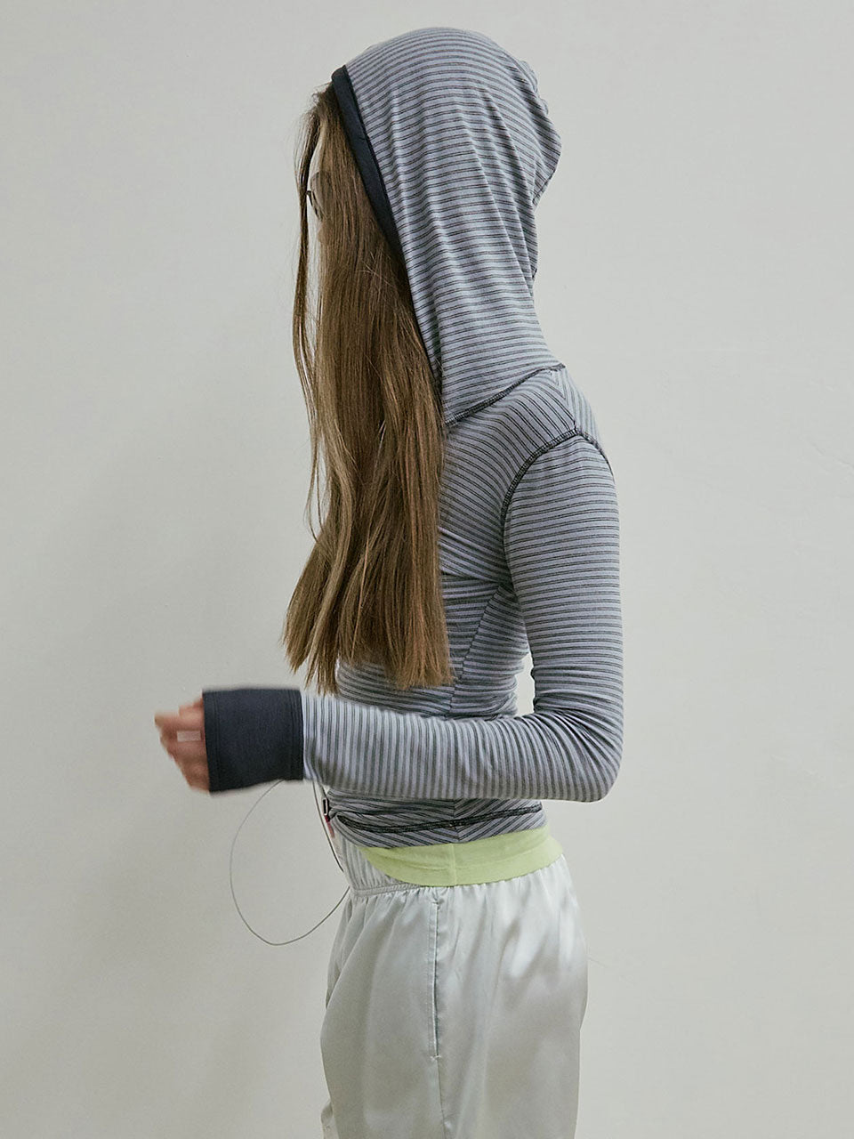 Striped Button Down Hoodie Dusty Blue