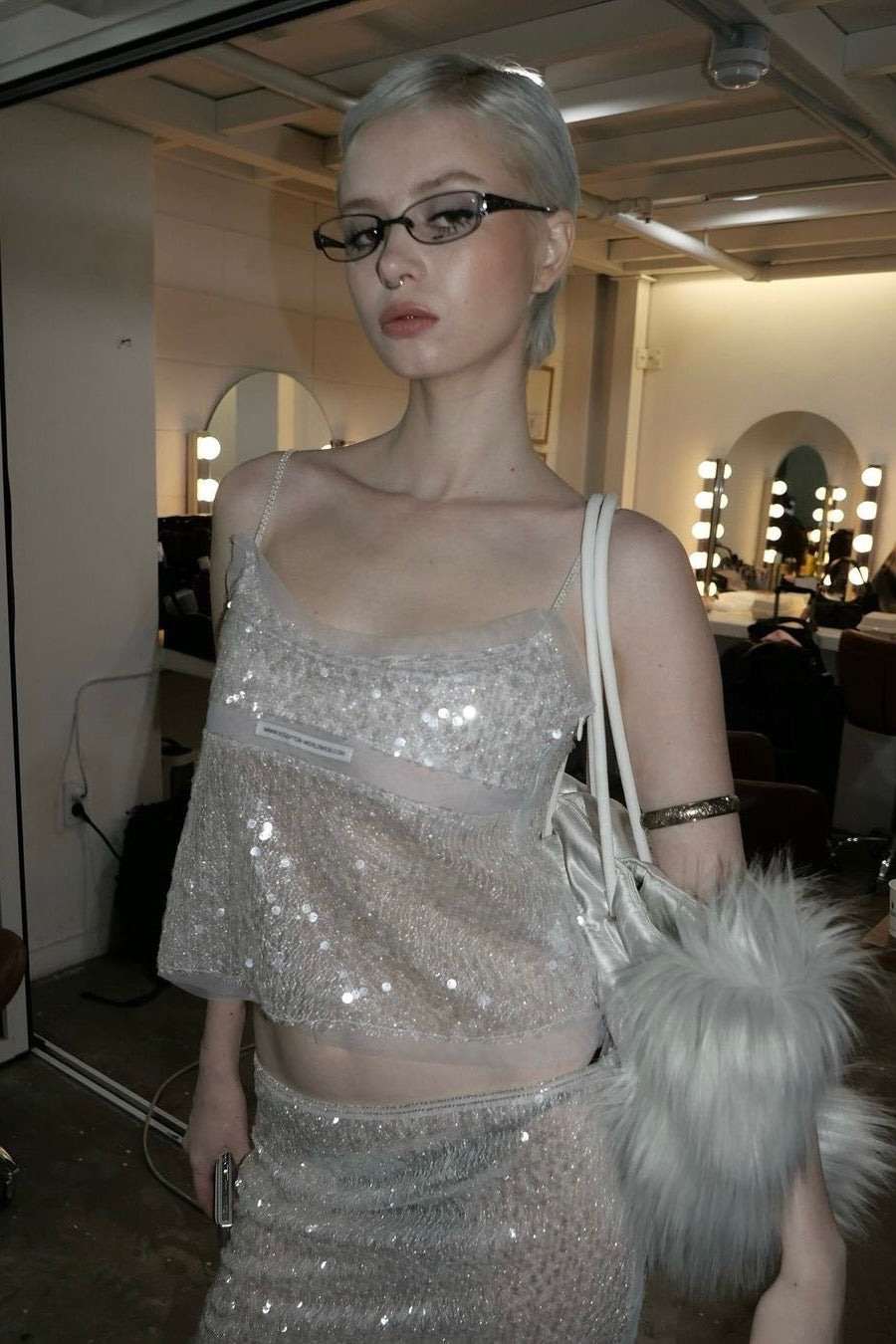 Fluffy Slouchy Satin Bag White