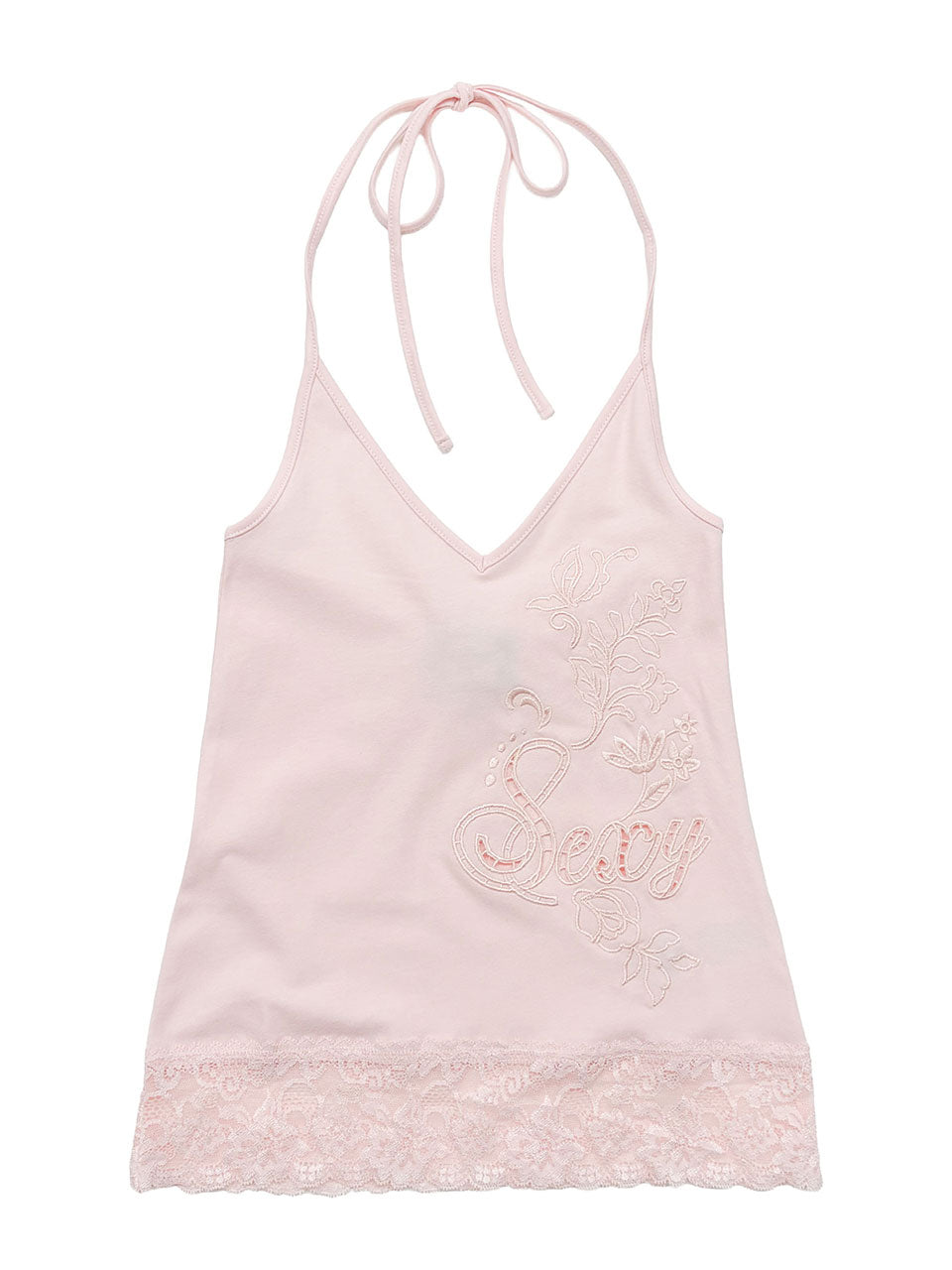 Eyelet Embroidery Halter Top Pink