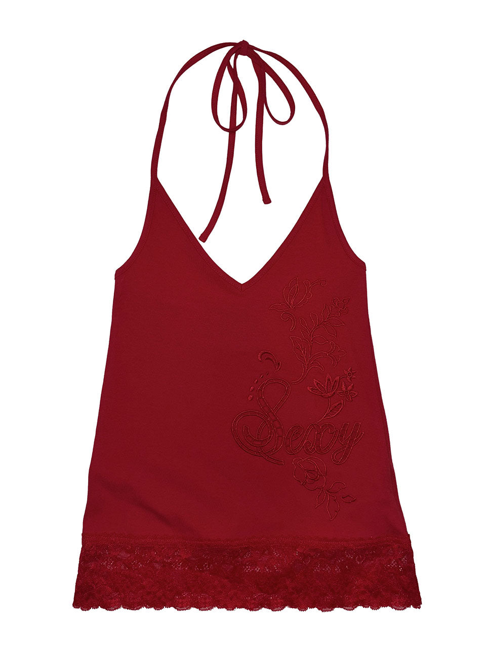 Eyelet Embroidery Halter Top Red
