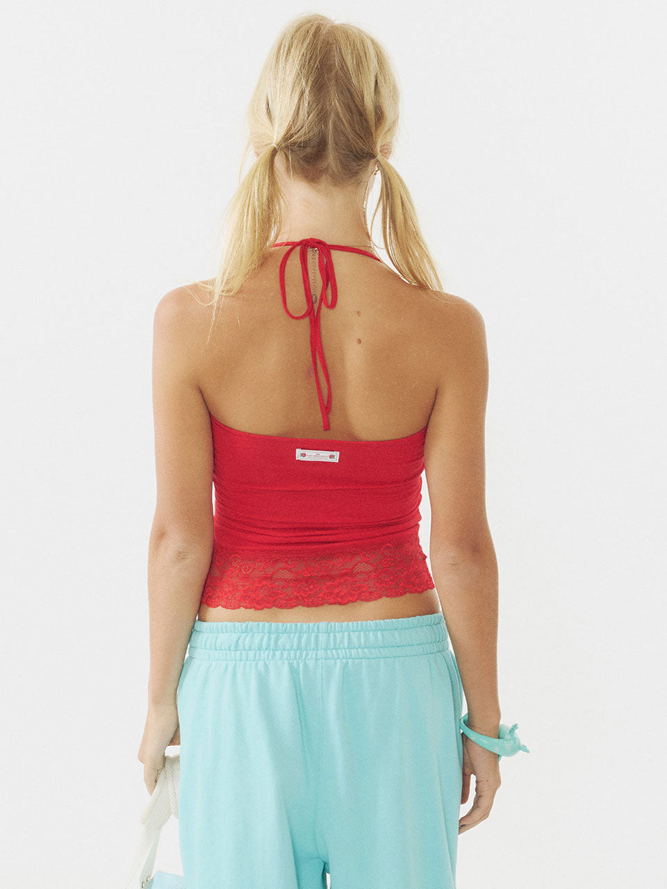Eyelet Embroidery Halter Top Red