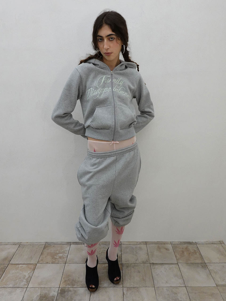 Family Disappointment Hooded Zip-Up Melange Gray