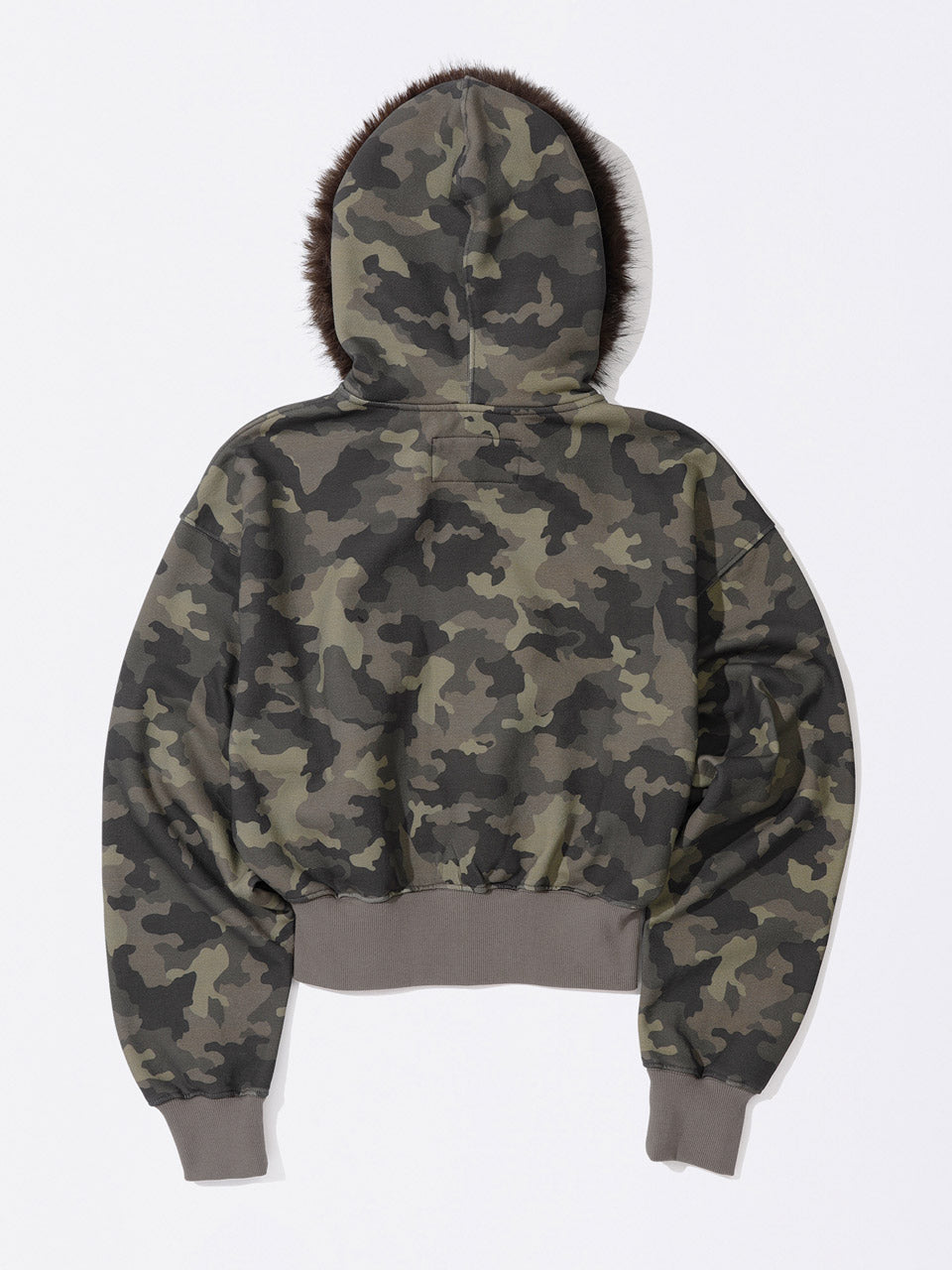 Faux Fur Trimming Hooded Zip-Up Forest Camo