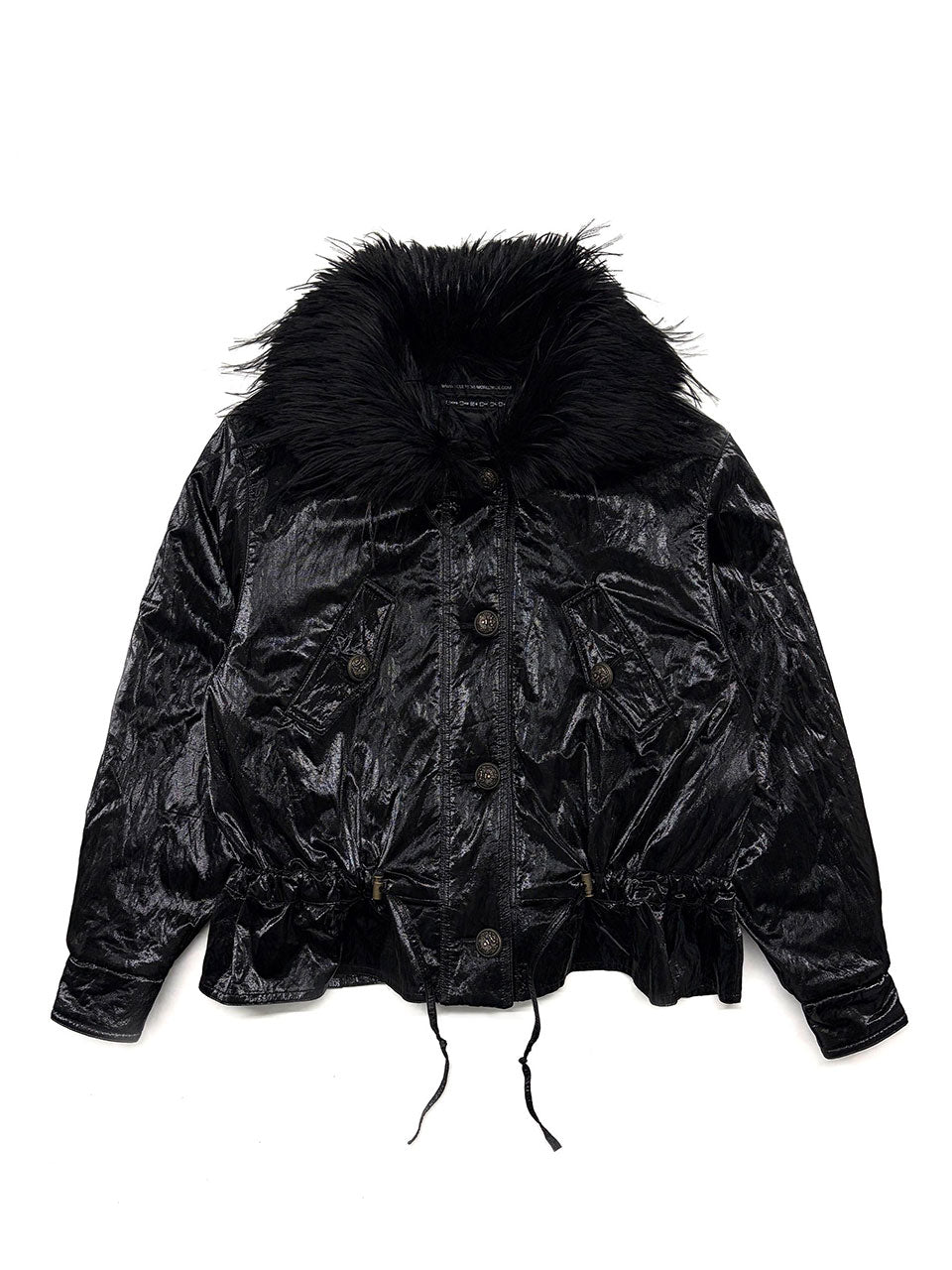 Glossy Fur Trim Jacket Black