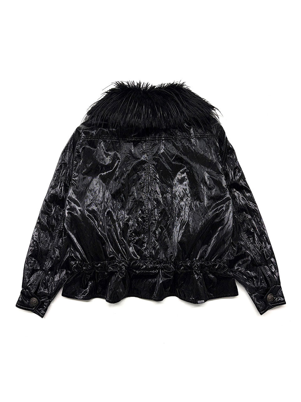 Glossy Fur Trim Jacket Black