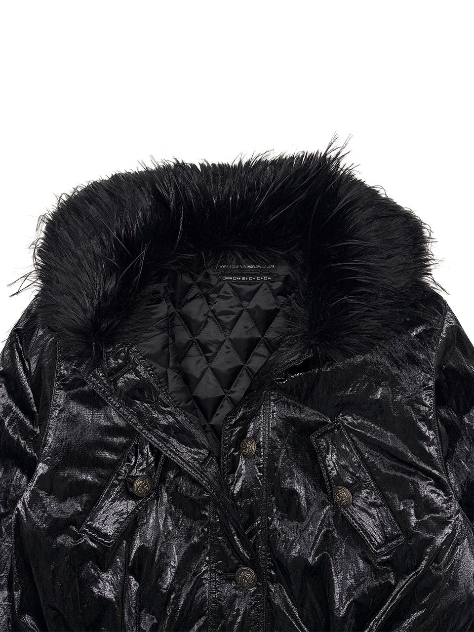Glossy Fur Trim Jacket Black