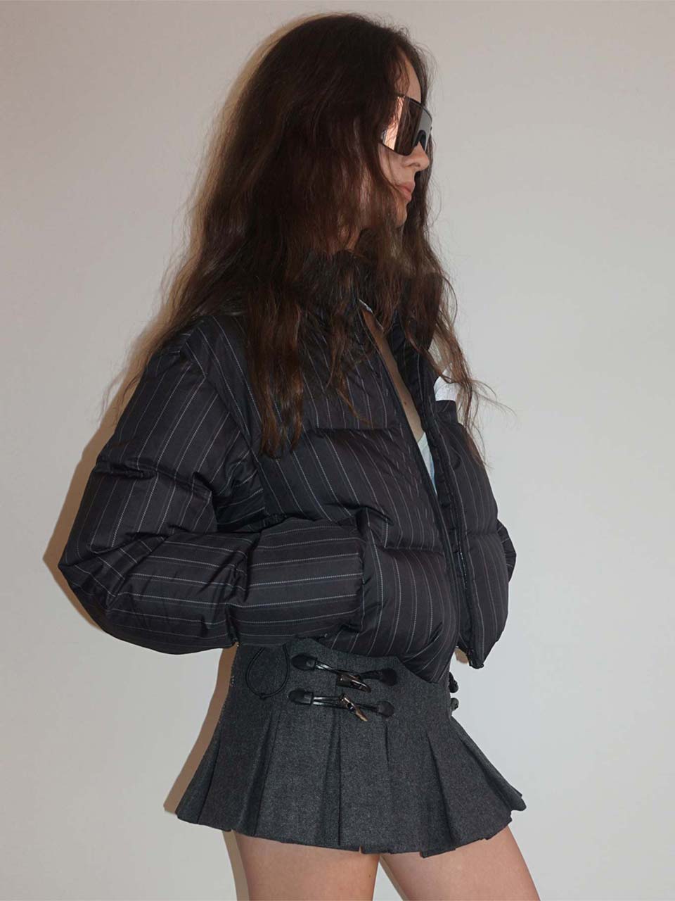 Wool Micro Wrap Skirt Gray