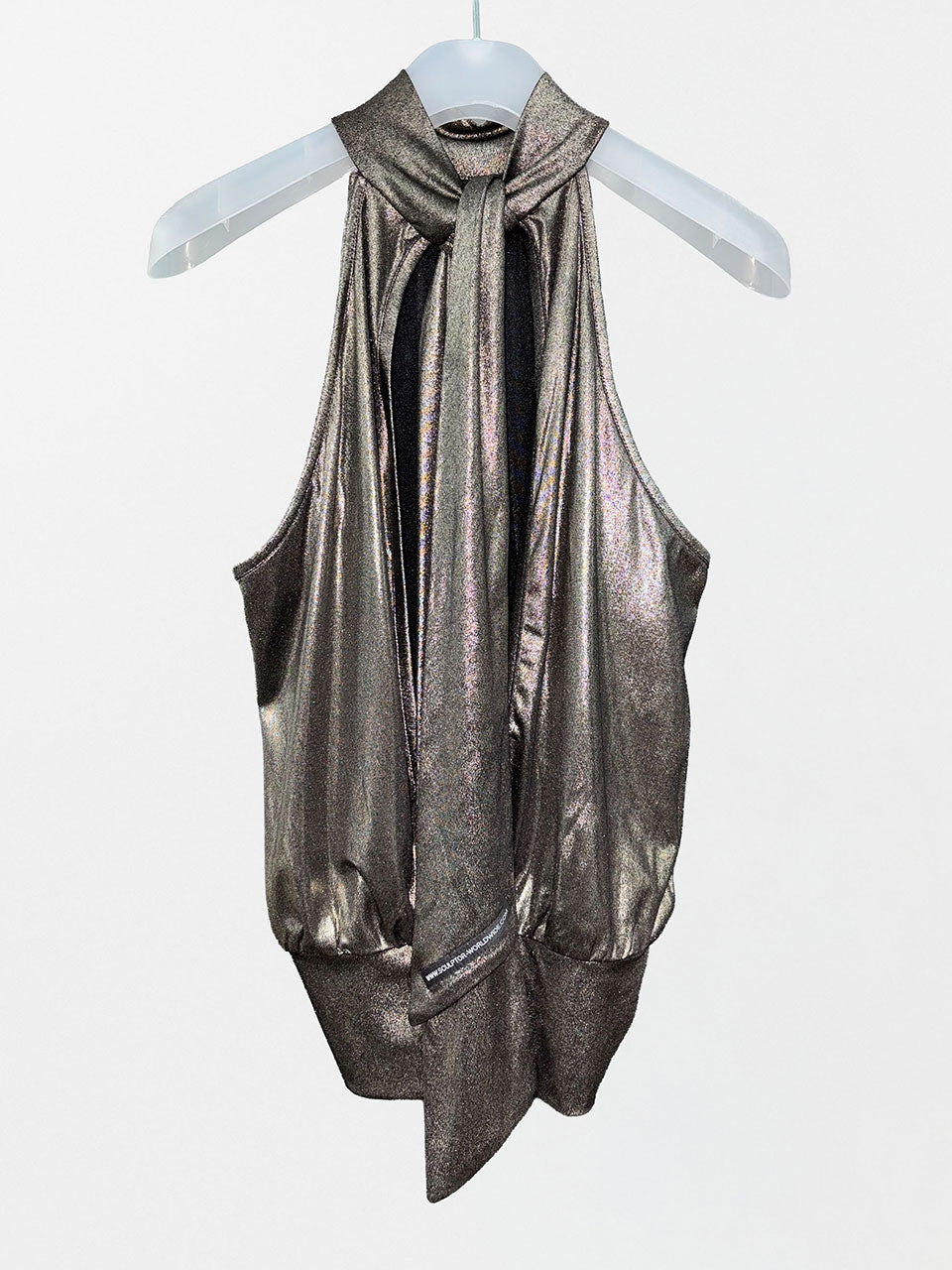 Metallic High-Neck Halter Top Gun Metal