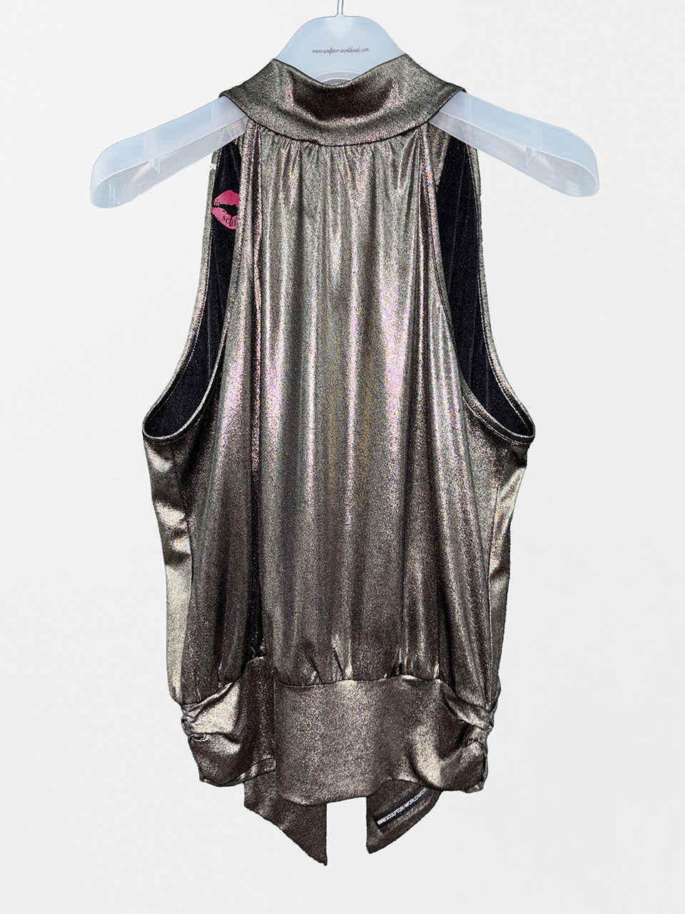 Metallic High-Neck Halter Top Gun Metal