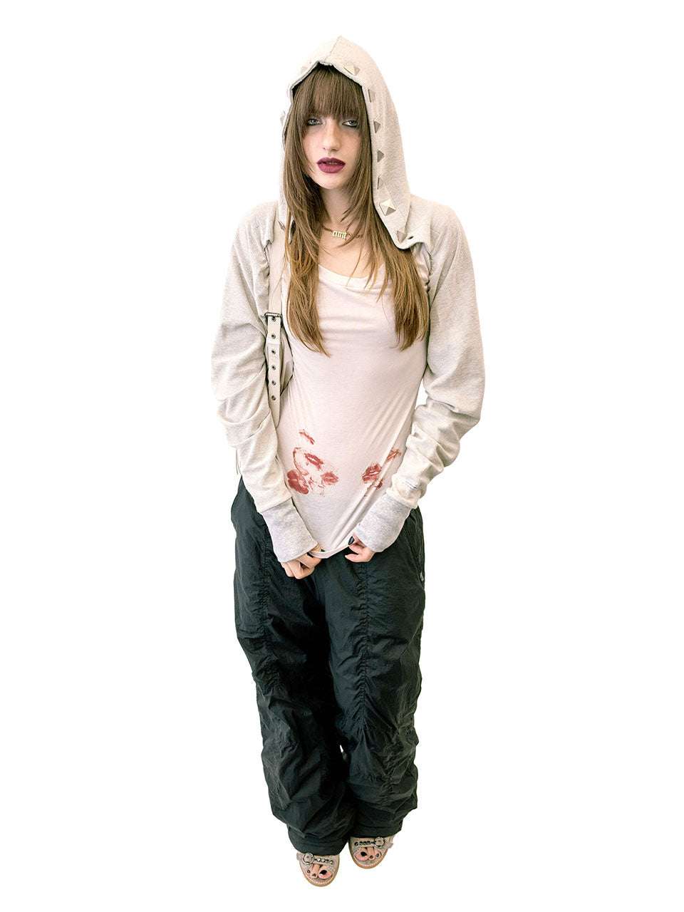 Hooded Scarf Bolero Melange Gray