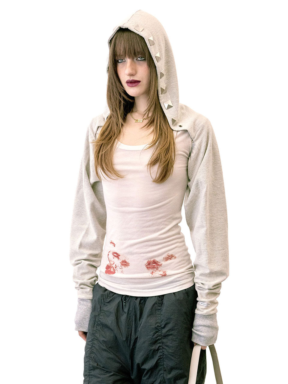 Hooded Scarf Bolero Melange Gray