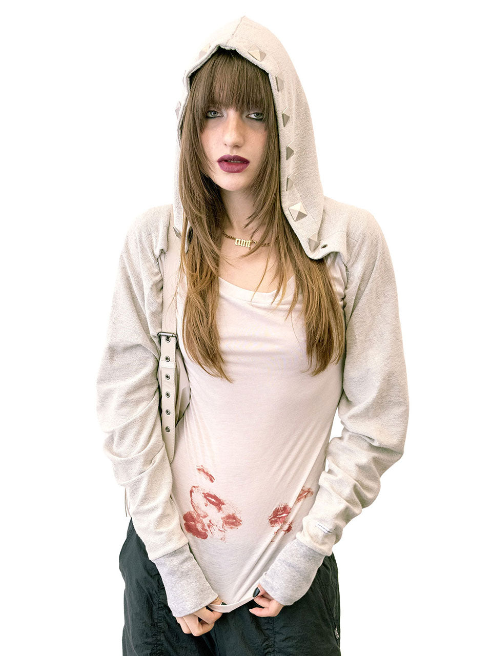 Hooded Scarf Bolero Melange Gray