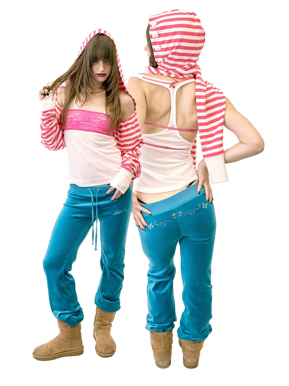 Hooded Stripe Scarf Bolero Acid Pink