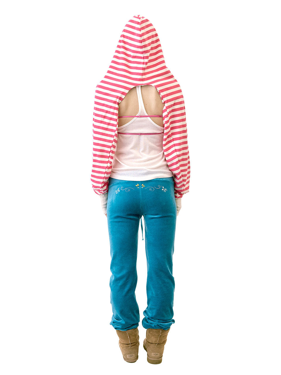 Hooded Stripe Scarf Bolero Acid Pink