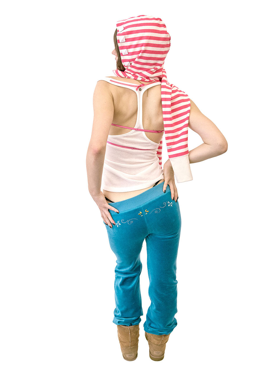 Hooded Stripe Scarf Bolero Acid Pink