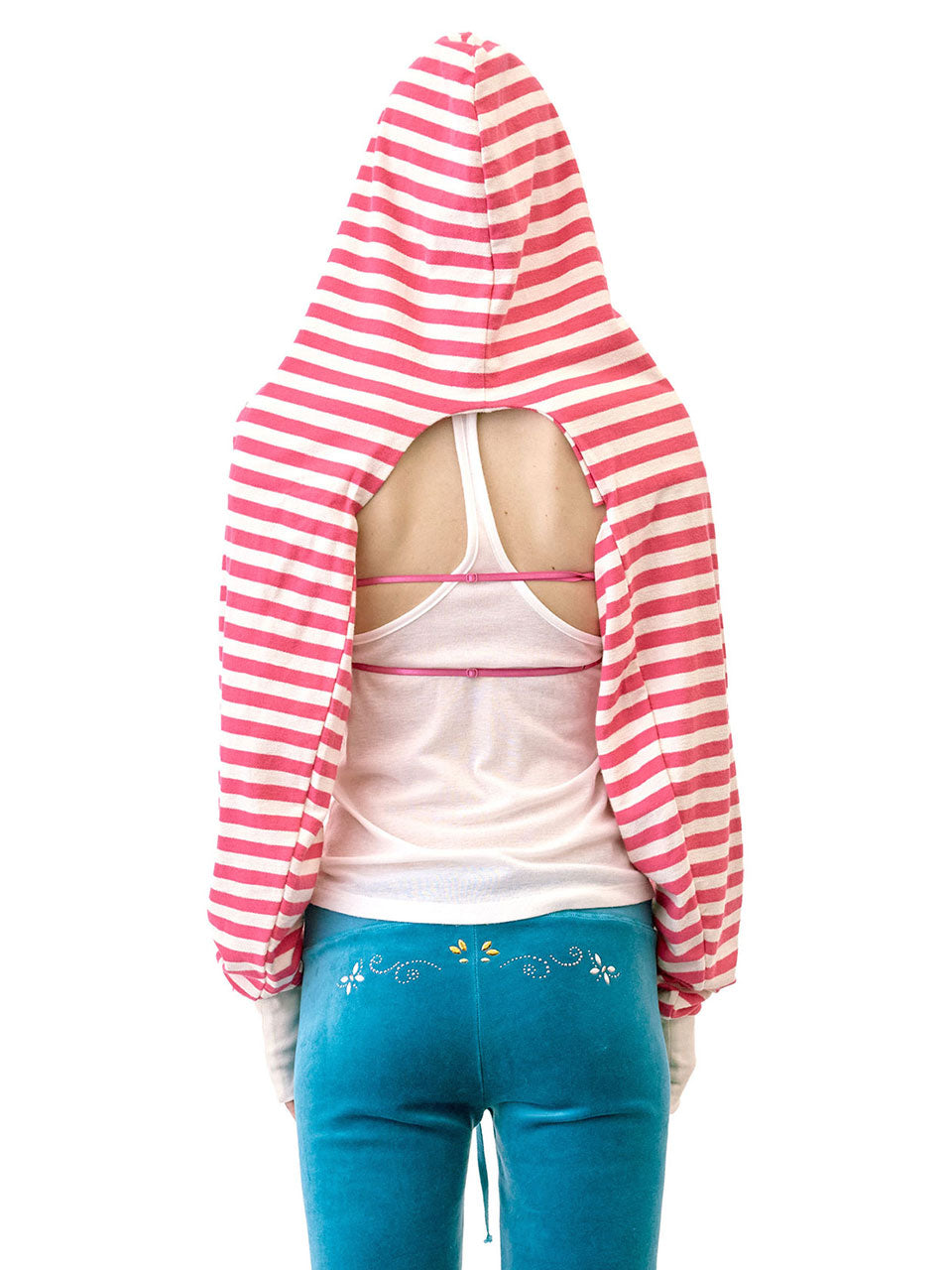 Hooded Stripe Scarf Bolero Acid Pink