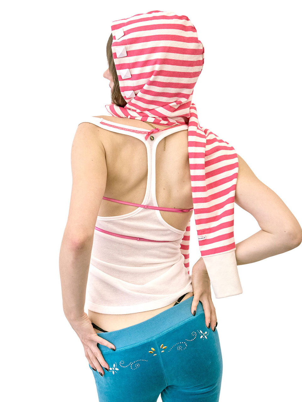 Hooded Stripe Scarf Bolero Acid Pink