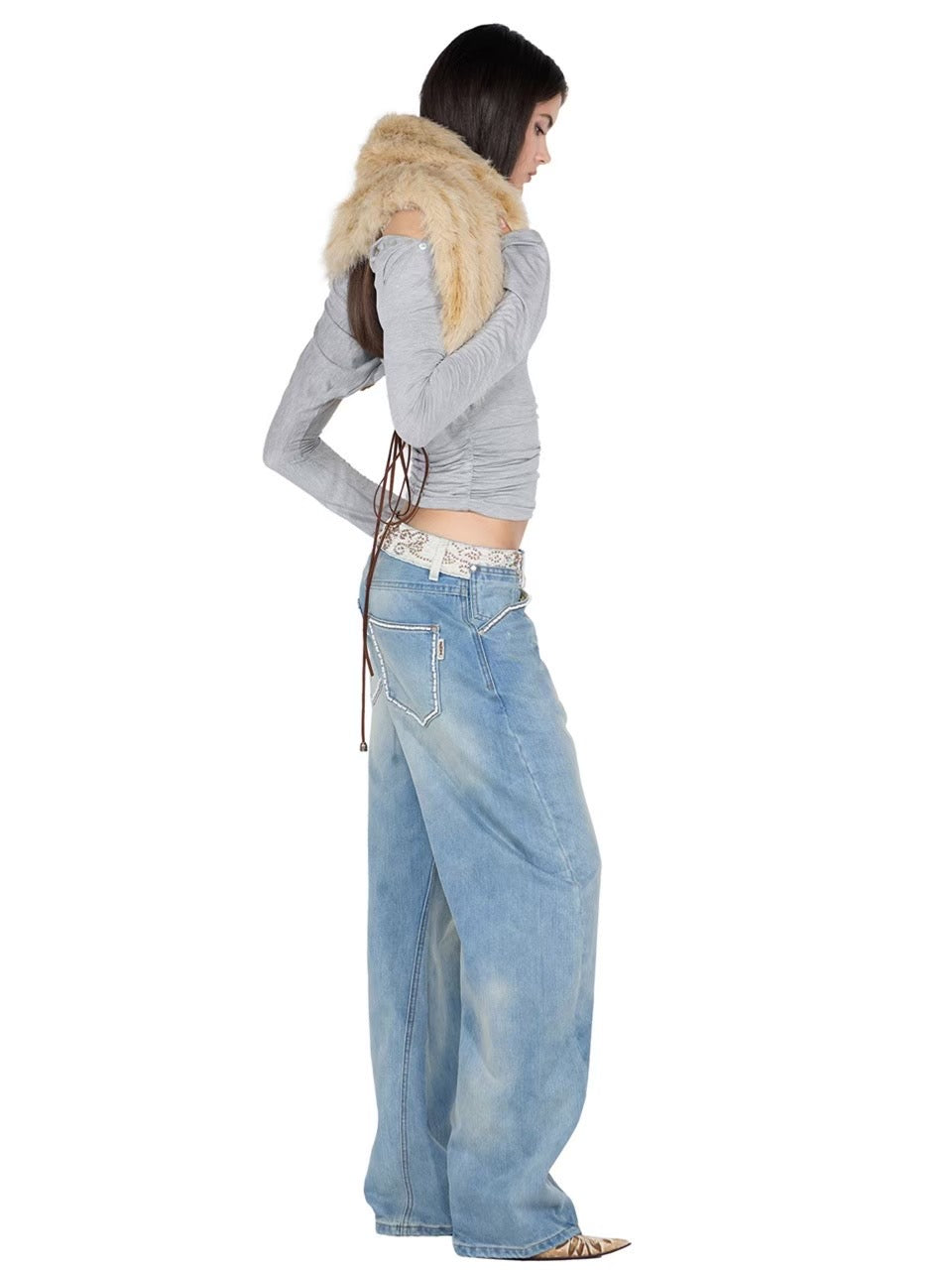 Beaded Waist Denim Pants Mid Blue – SCULPTOR JAPAN