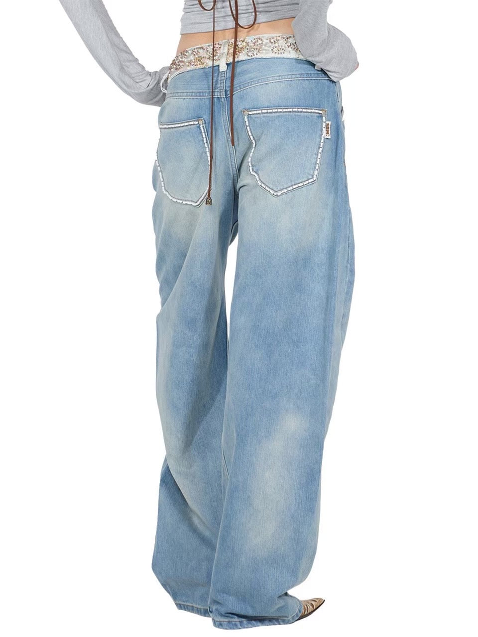 デニム・ジーパン [SCULPTOR]Beaded Waist Denim Pants Mid Blue Beaded Waist Denim Pants Mid Blue – SCULPTOR JAPAN