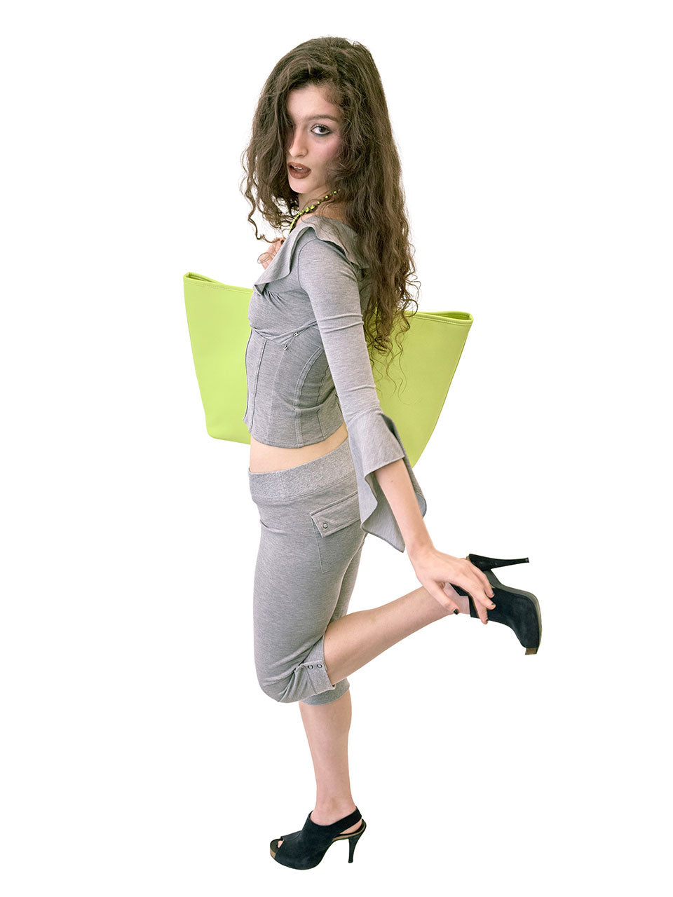 Jersey Capri Pants Melange Gray