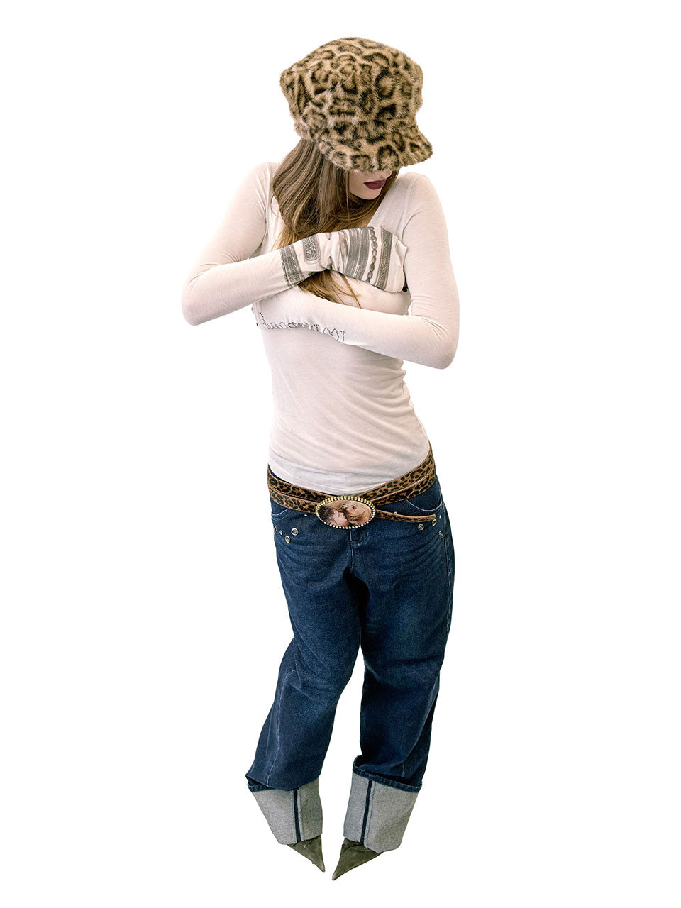 Jewel Hair On Buckle Belt Leopard