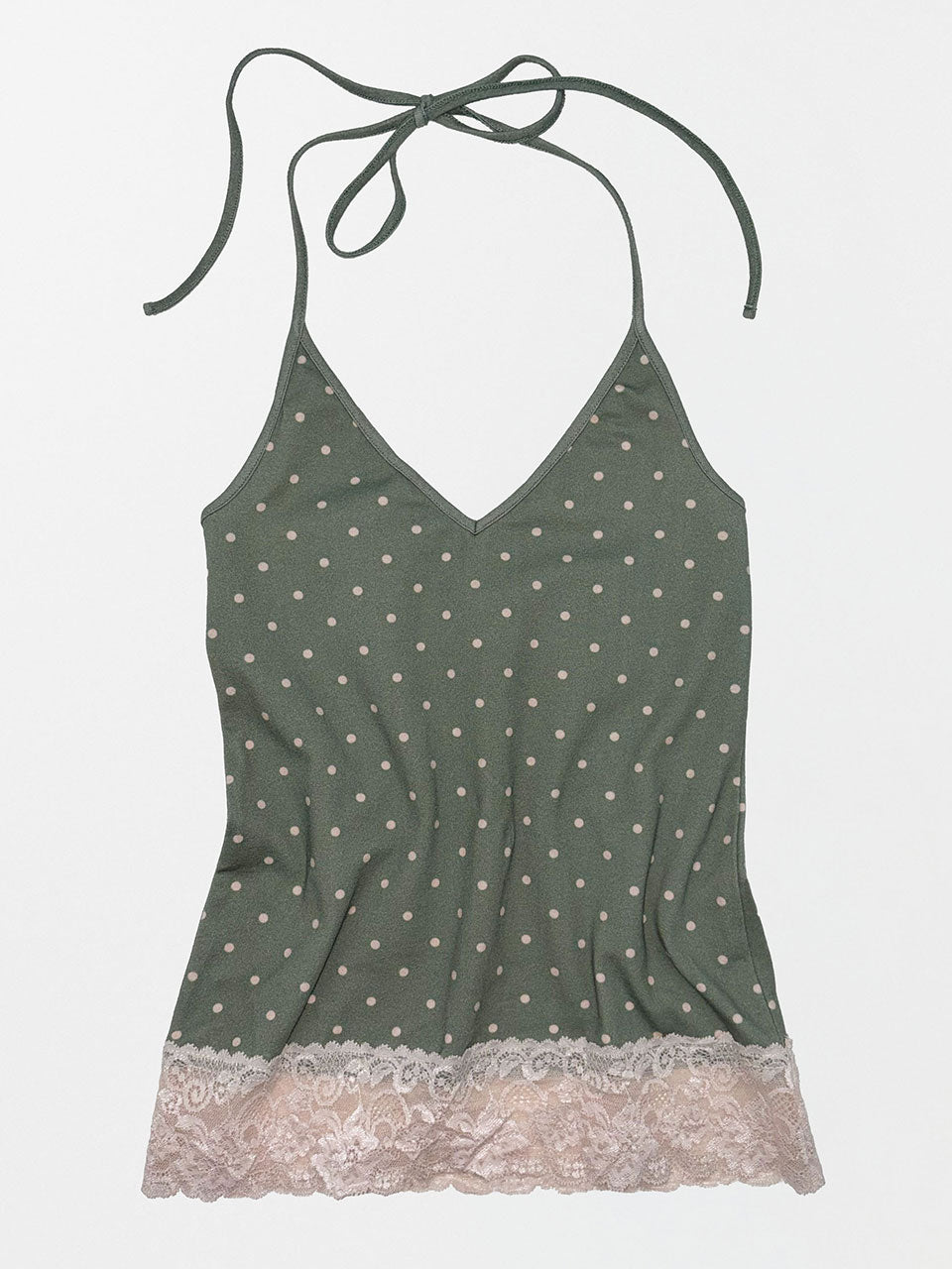 Dot Lace Halter Top Khaki