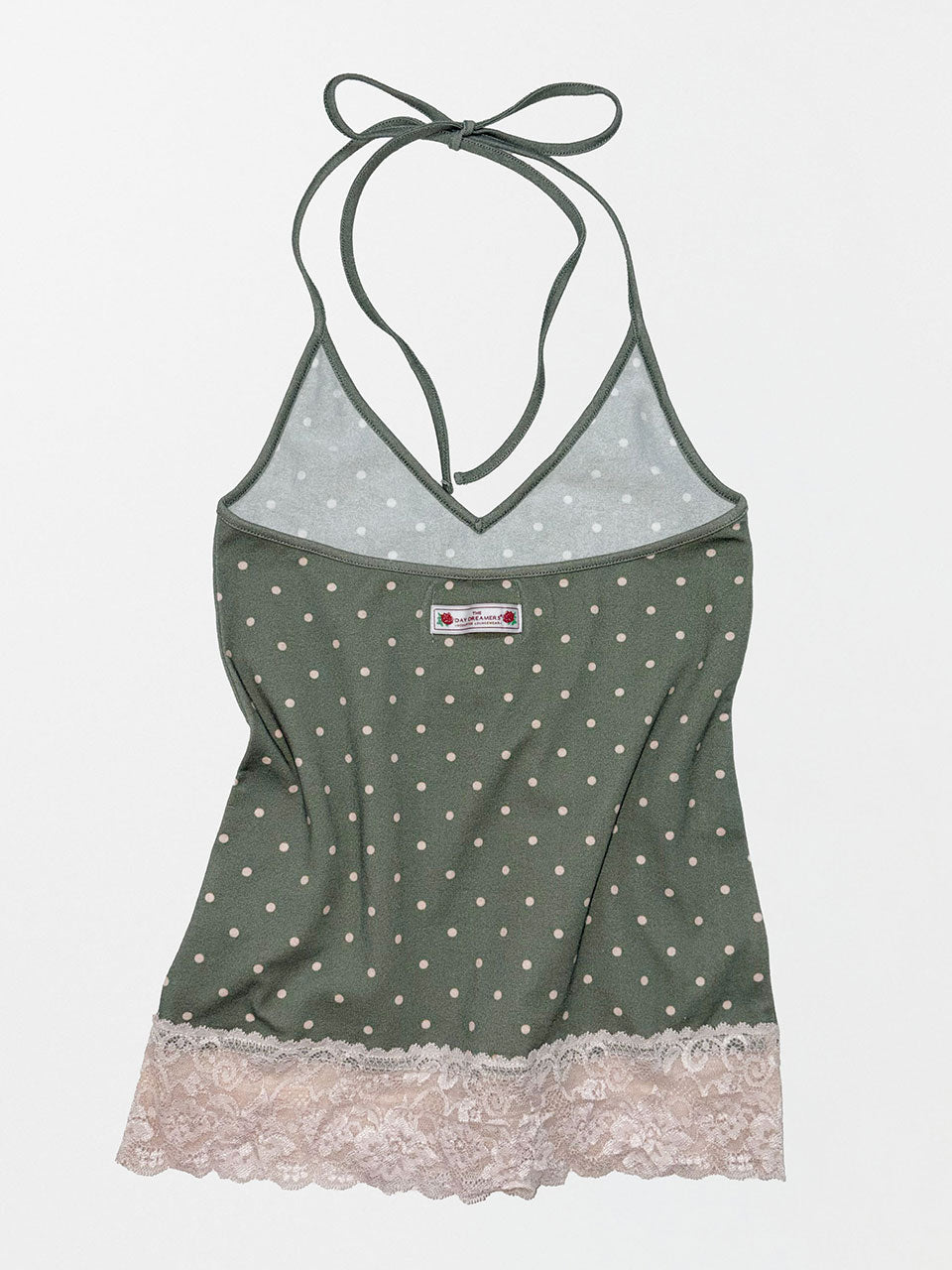 Dot Lace Halter Top Khaki